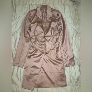 Fashion Nova Champagne colored Satin Long Sleeve Collared Dress